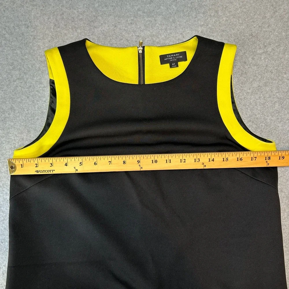 Tahari Arthur S Levine Black Yellow Blue Geometric Sheath Dress Size 6 Petite 6P